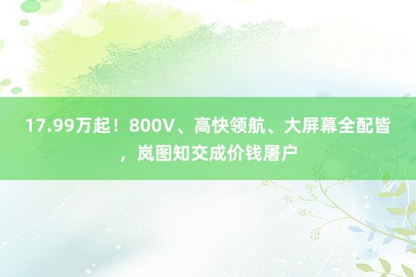 17.99万起！800V、高快领航、大屏幕全配皆，岚图知交成价钱屠户