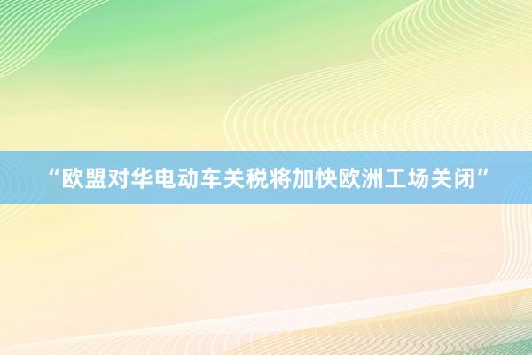 “欧盟对华电动车关税将加快欧洲工场关闭”